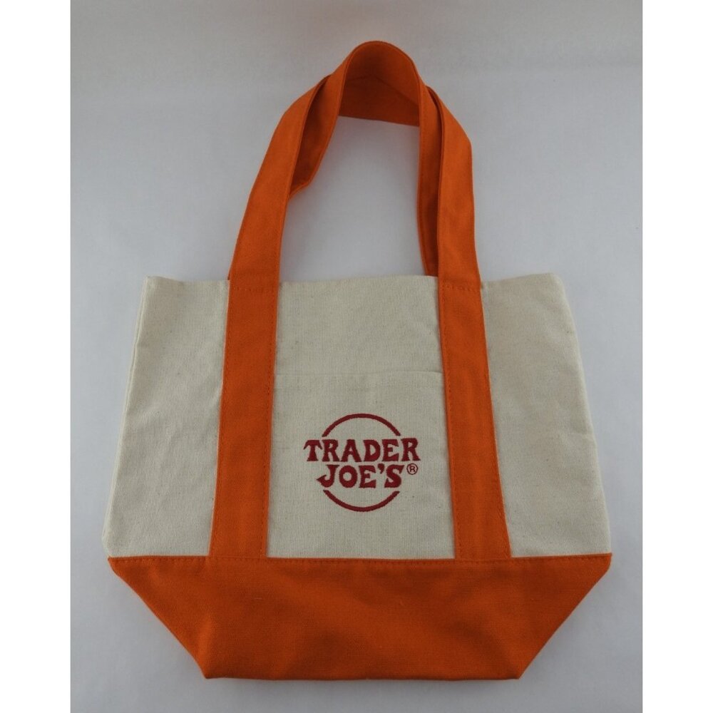 Trader Joes Mini Canvas Crew SM Tote Bag Orange Cream Reusable Grocery Shopper